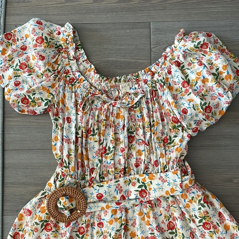 Boutique Floral Off the Shoulder Dress Cream Medium - Picture 5 of 6